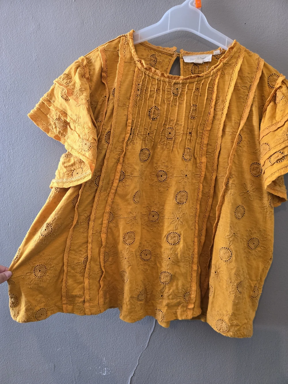 Anthropologie Boho Eyelet Pintuck Top - Mustard Yellow - Picture 2 of 4